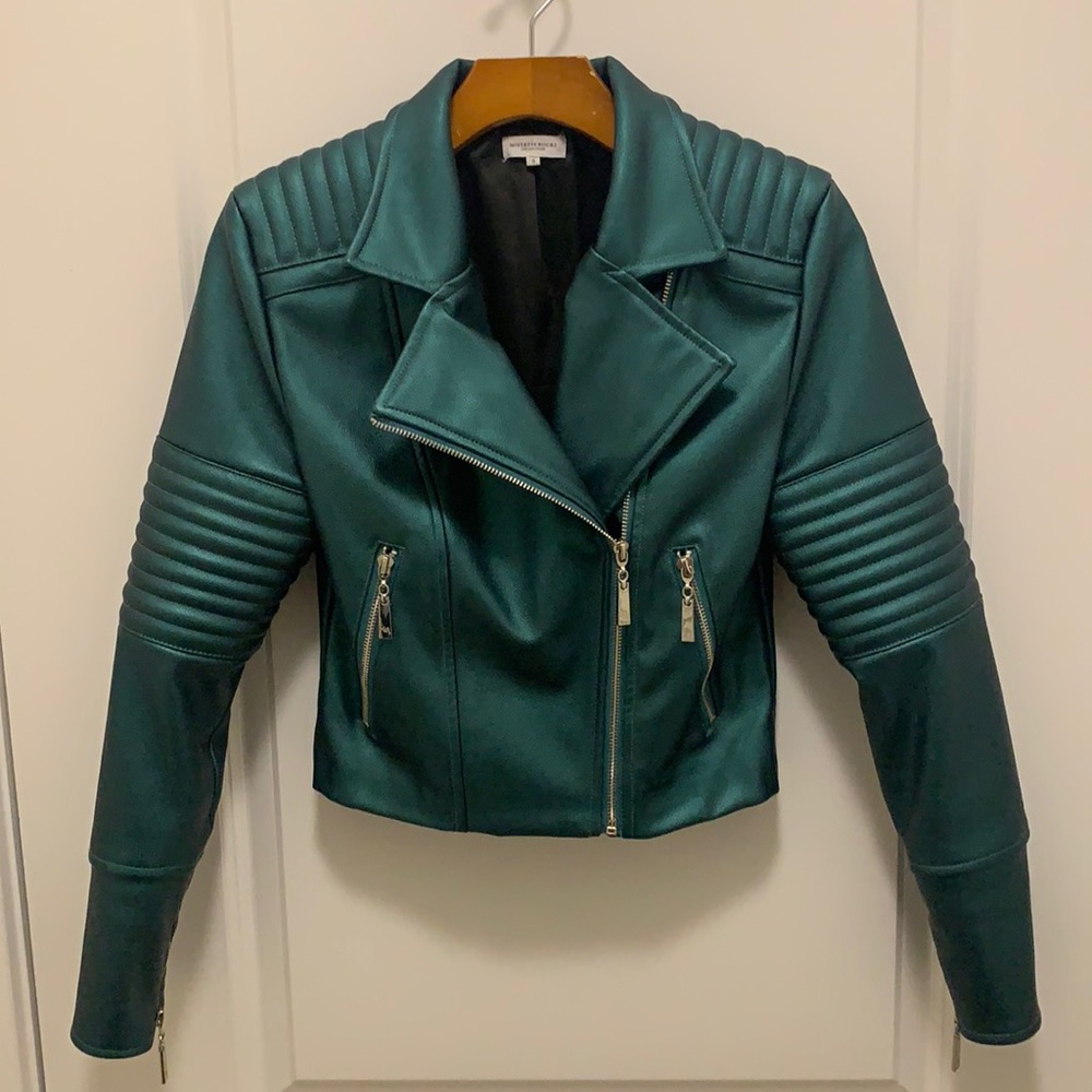 Beautiful Metallic Blue Petrol Leatherette Biker Jacket Mint condition.
